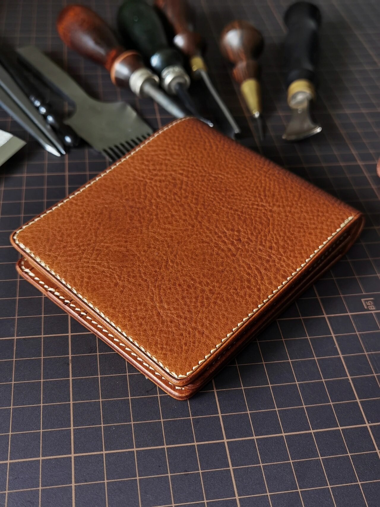 Soft Leather Bifold Wallet for Him Handcraft Stitching